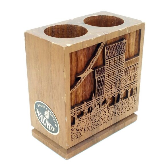 Vintage Walnut Wood Laser Engraved Desk Accessory Office Decor, Nautical Coastal - Picture 9 of 12